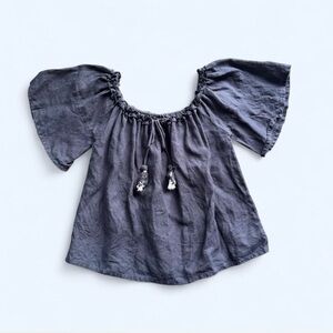Madison Mathew’s Dark Blue Off-Shoulder Blouse Size: Large 100%Linen